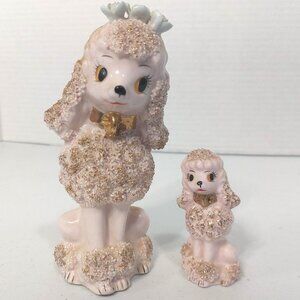 Vtg Spaghetti Poodle Figures - Mom 6.5in and pup 3.5in made in Japan